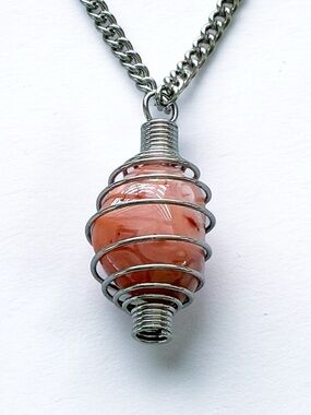🆕 Gemstone in Cage Pendant Necklace-Stainless Steel